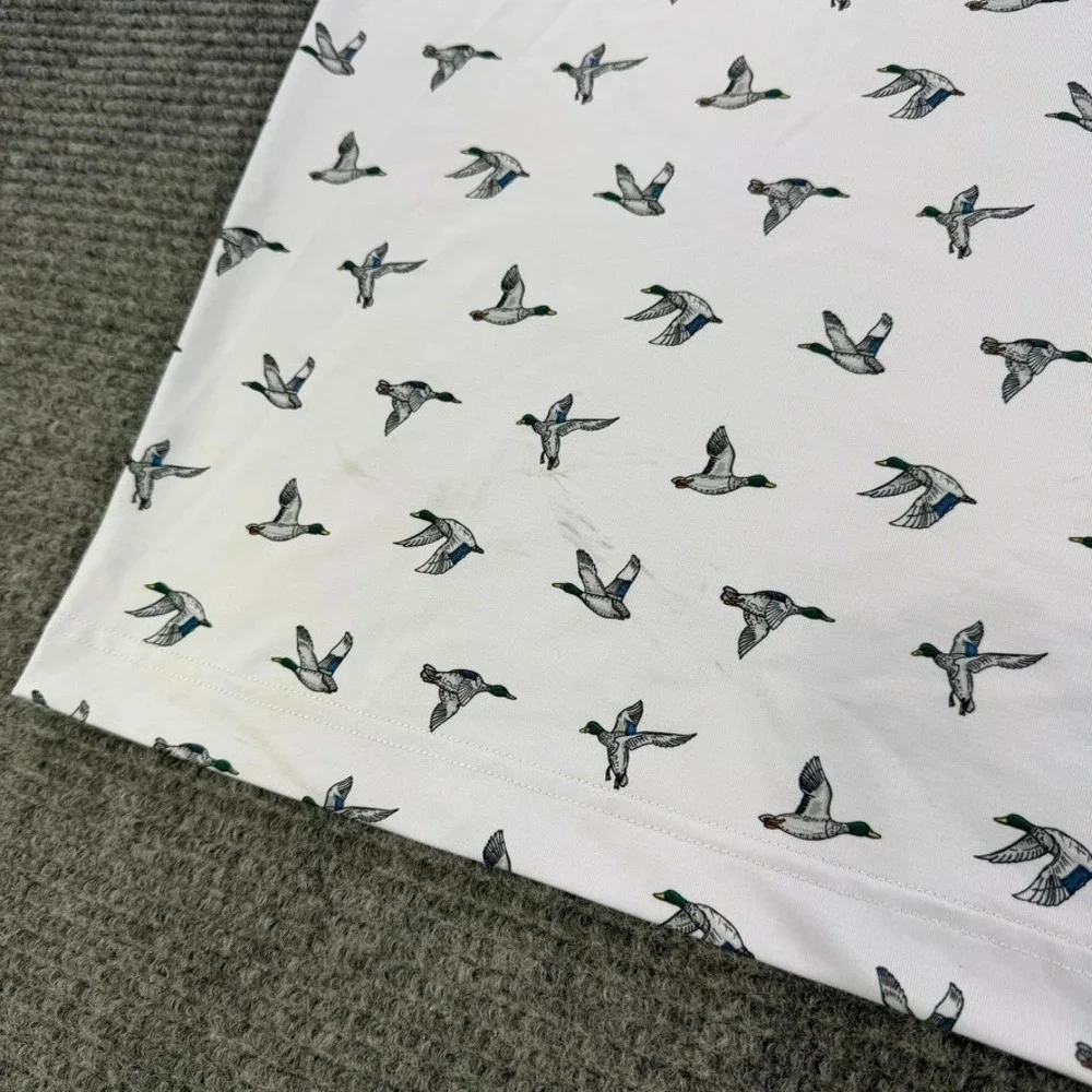 Waggle Golf Polo Shirt Men XL White Mallard Duck Print Green Collar Short Sleeve - Picture 6 of 12
